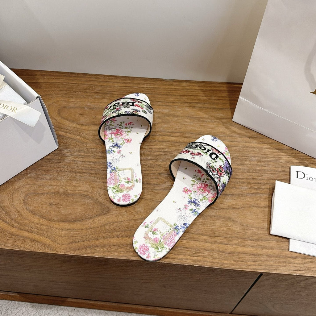 Dior Floral Embroidered Slide Sandals — front