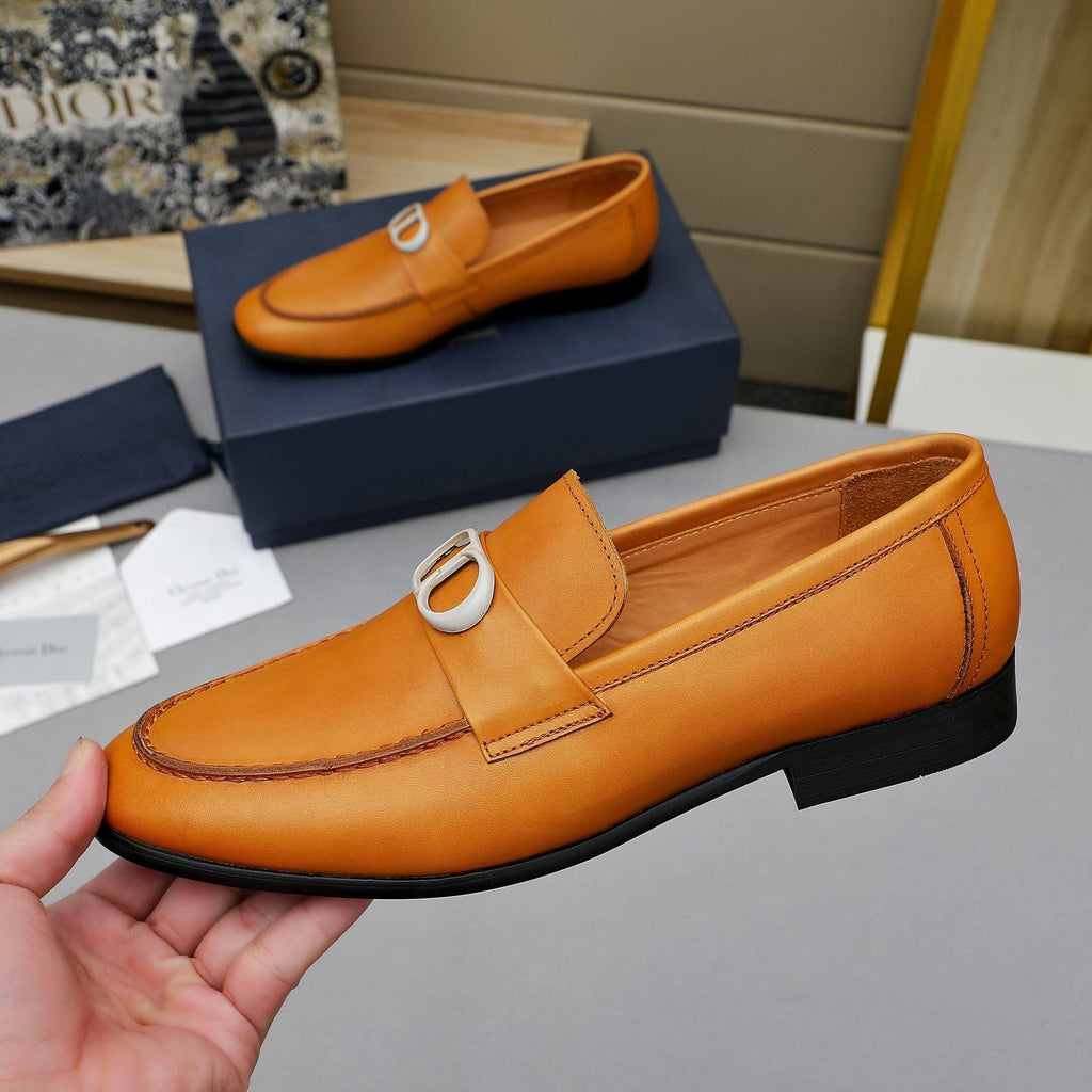Dior Tan Leather Buckle Loafers — side