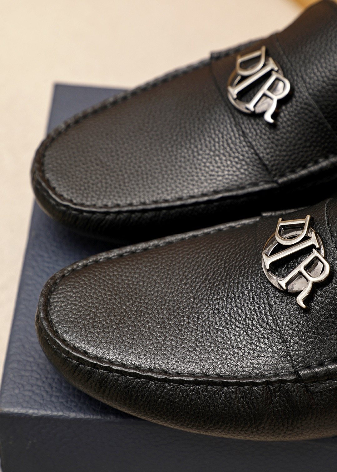 Dior Black Textured Leather Loafers — detail