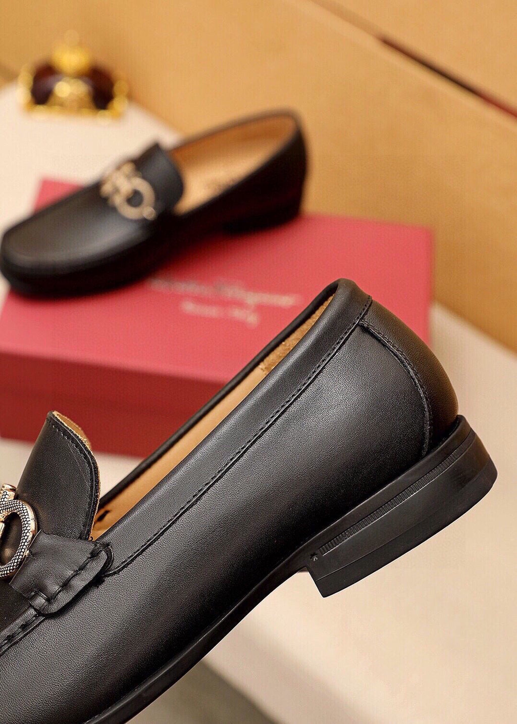 Ferragamo Black Buckle Loafers — detail