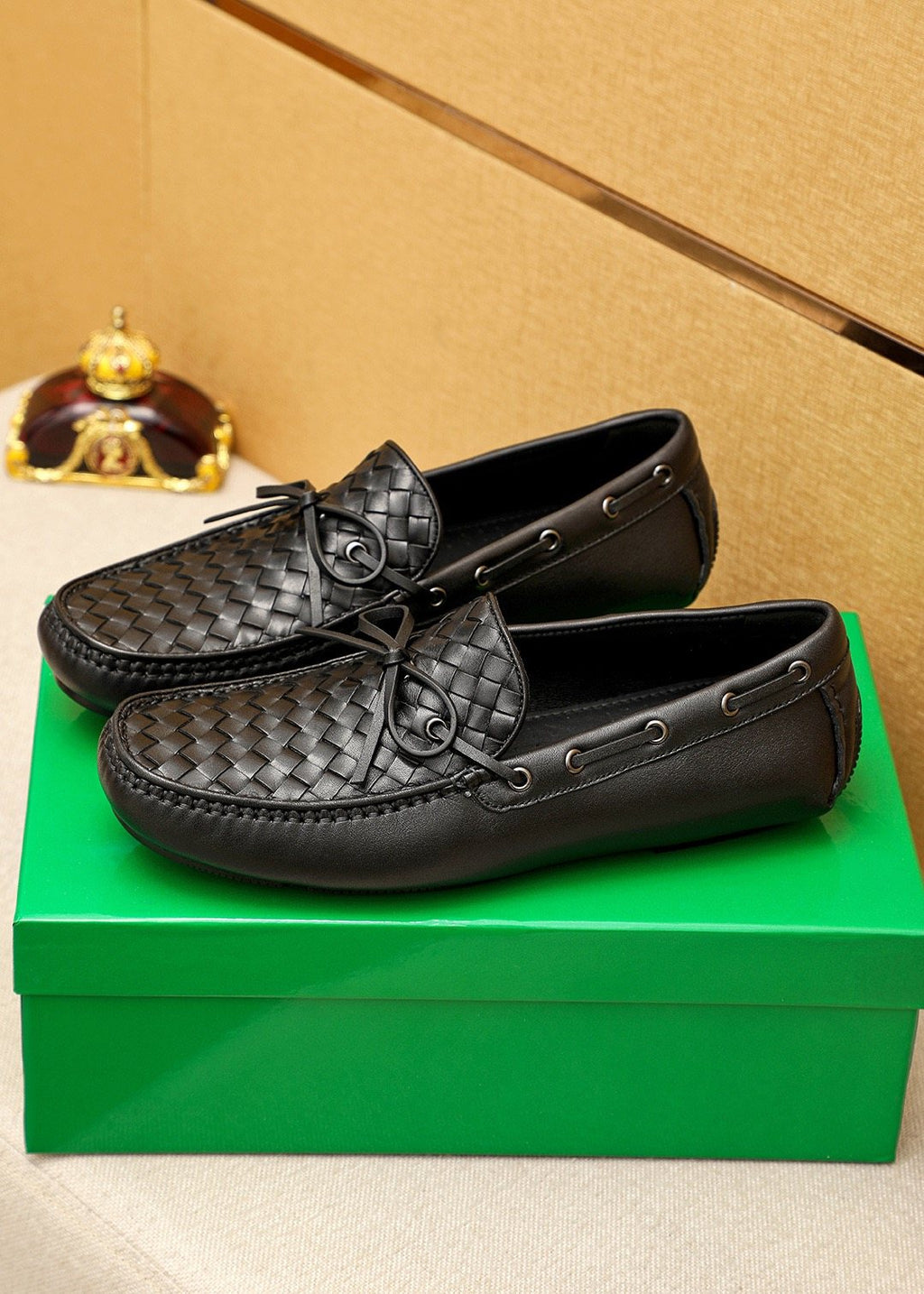 Bottega Veneta Black Woven Slip-On Loafers — front