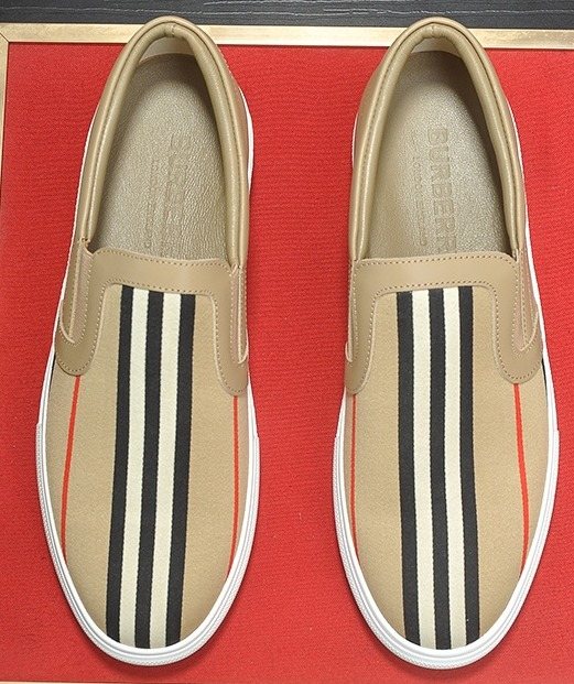 Burberry Beige Striped Slip-On Sneakers — hero