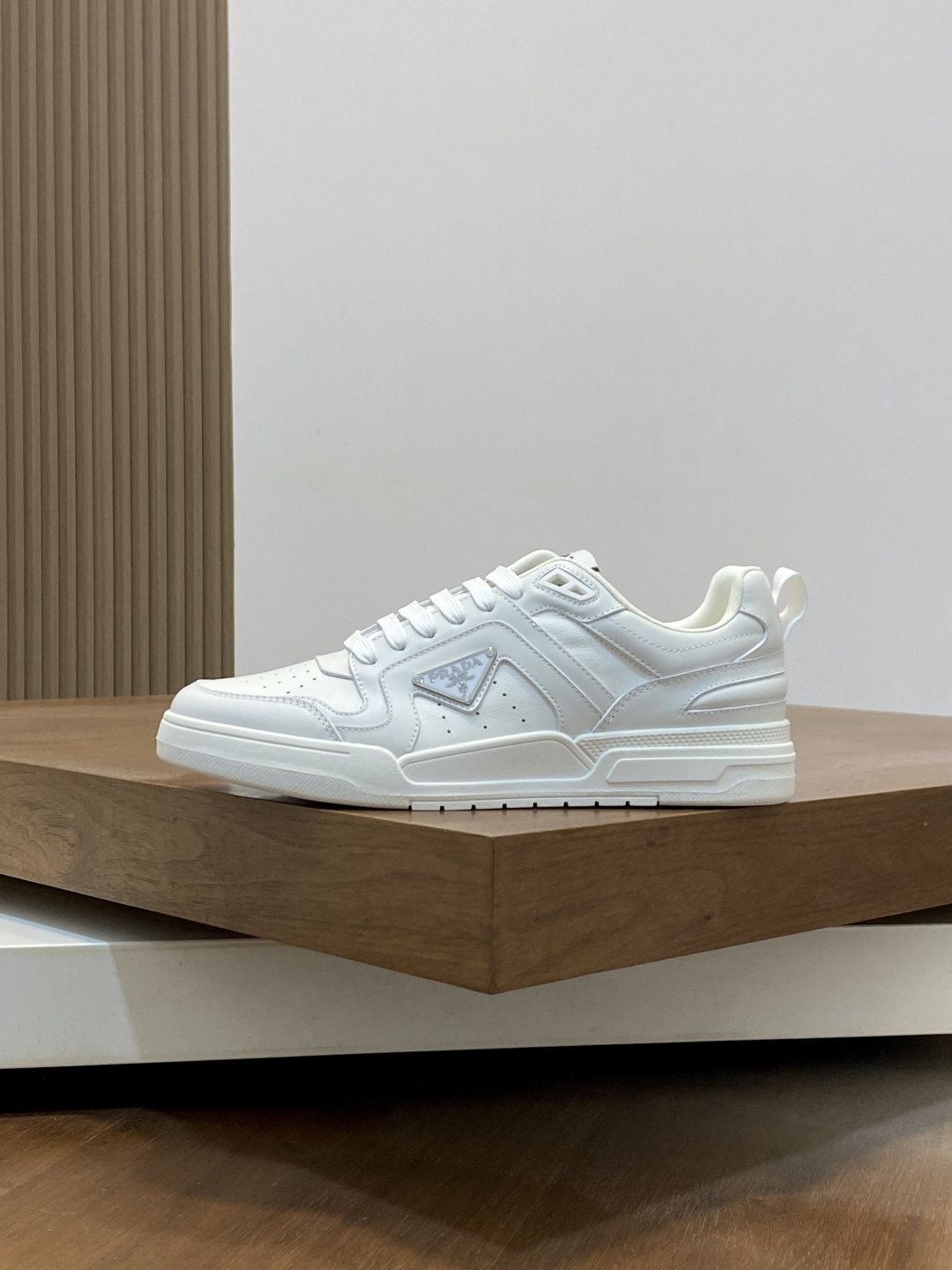 Prada White Leather Panel Sneakers — side