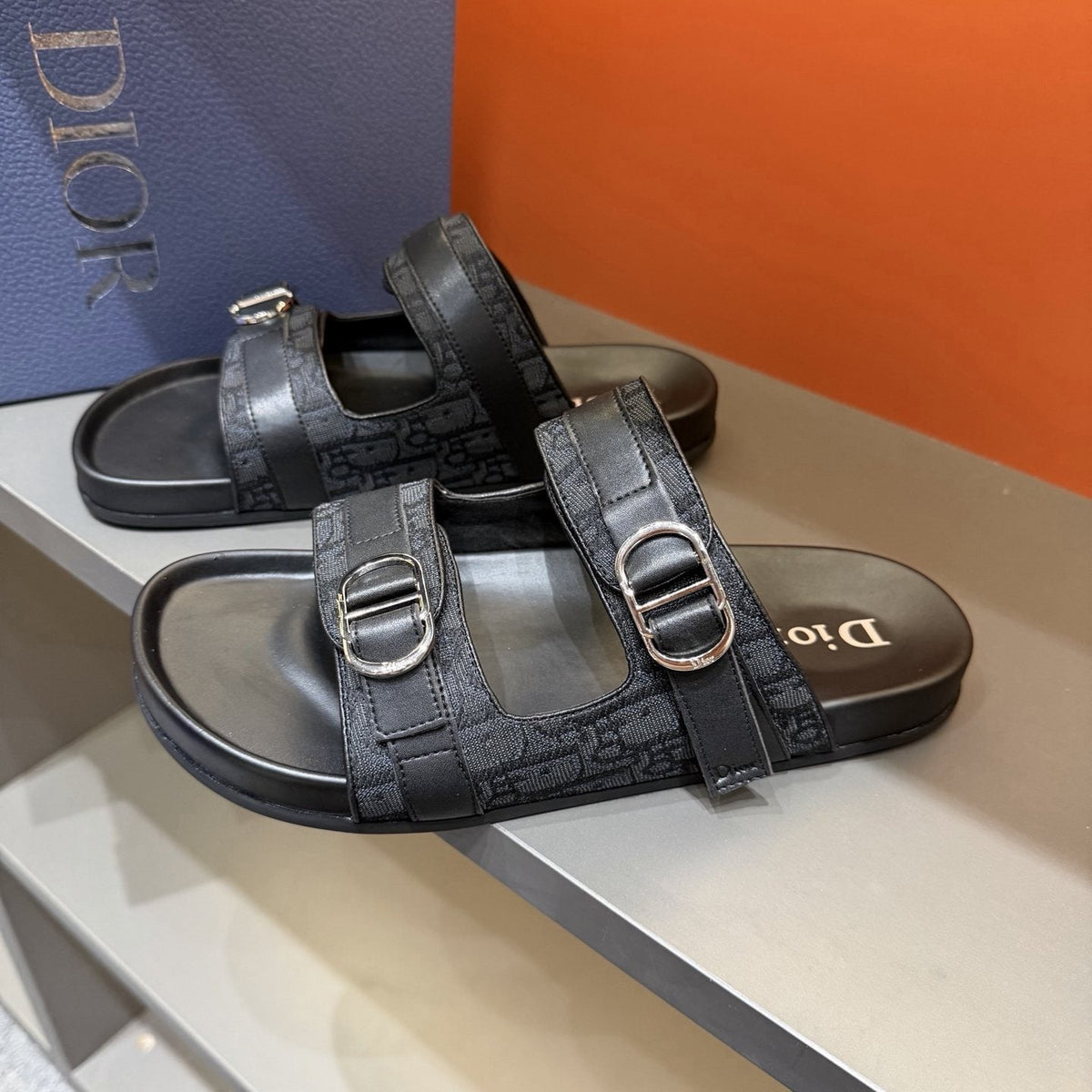 Dior Patterned Buckle Slide Sandals — front