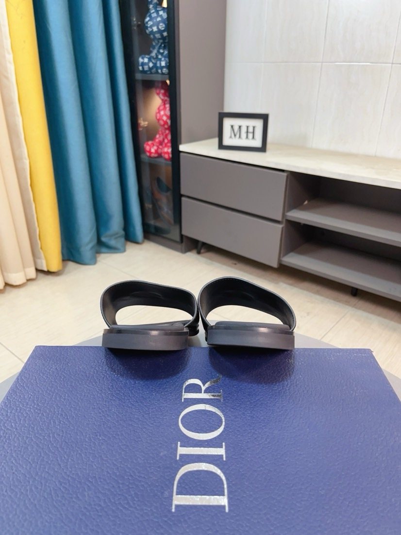 Dior Textured Buckle Slide Sandals — back