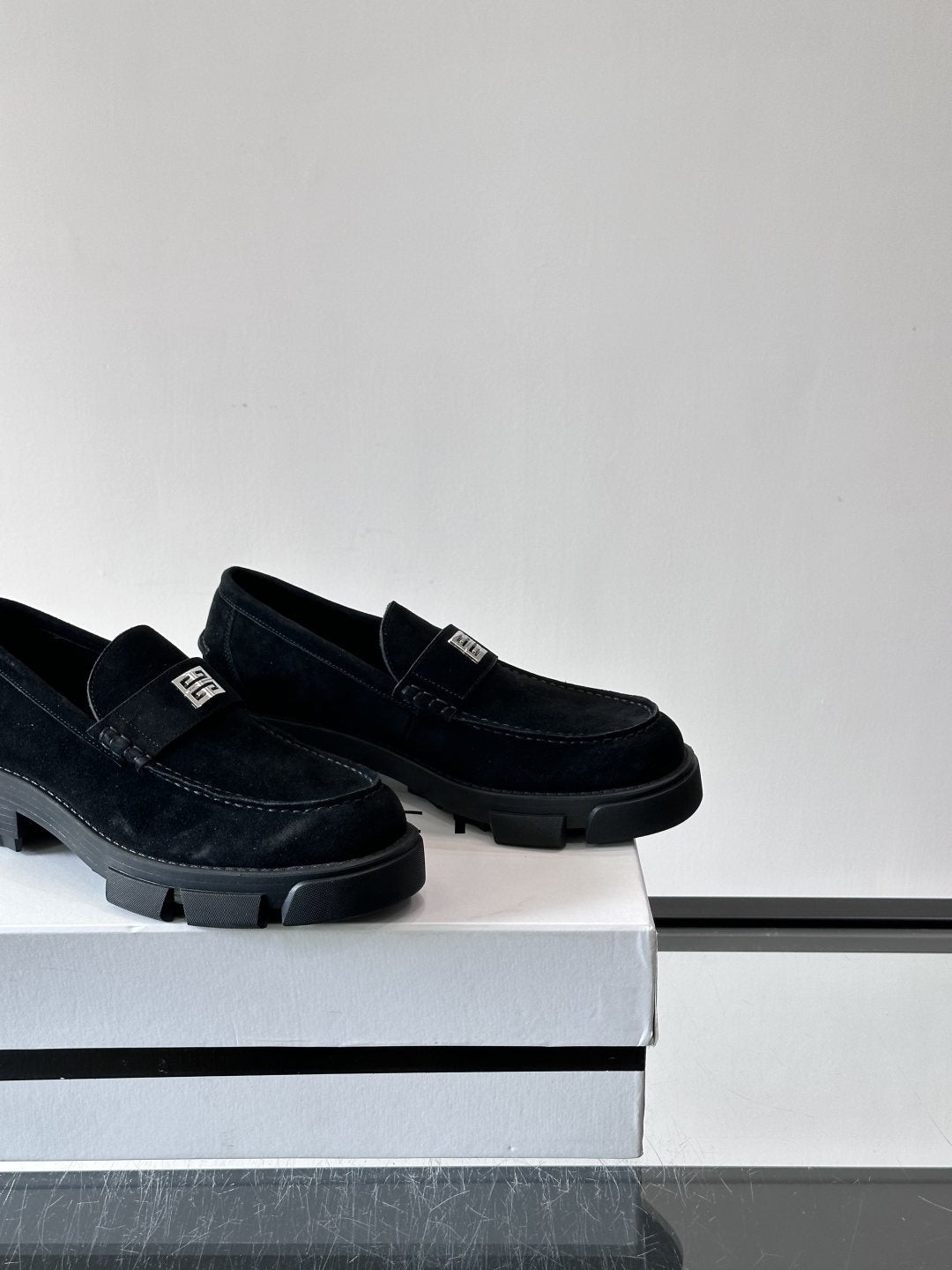 Givenchy Suede Lug-Sole Loafers — detail