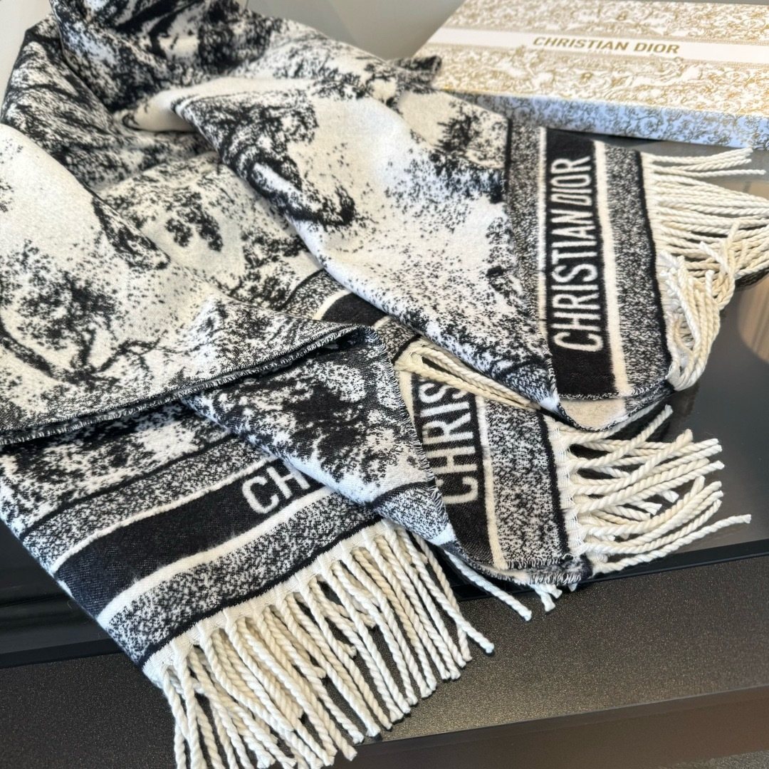 Dior Fringed Toile Square Scarf — detail