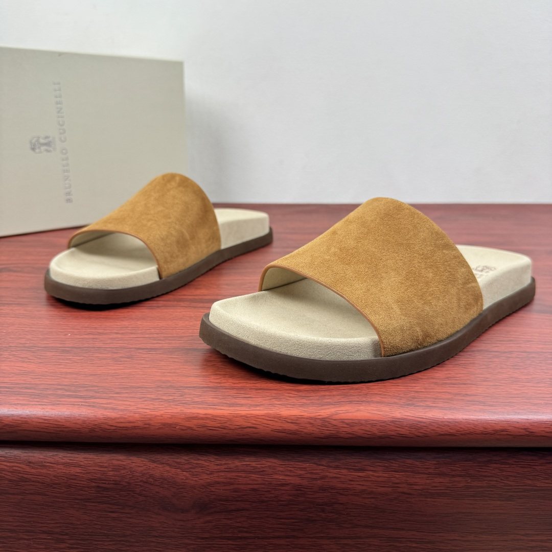Brunello Cucinelli Suede Slide Sandals — side